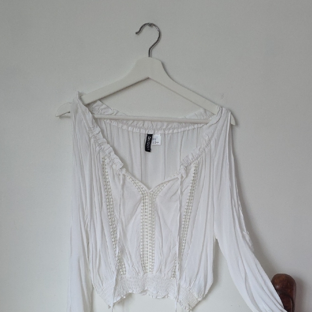 H&M White Blouse with Lace Detail